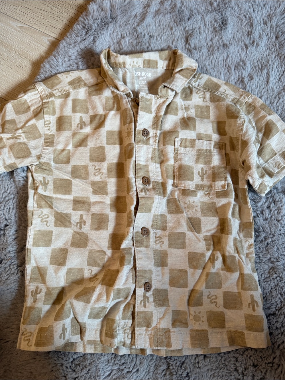 OshKosh B'gosh Tan Check Short-Sleeve Button-Down Shirt